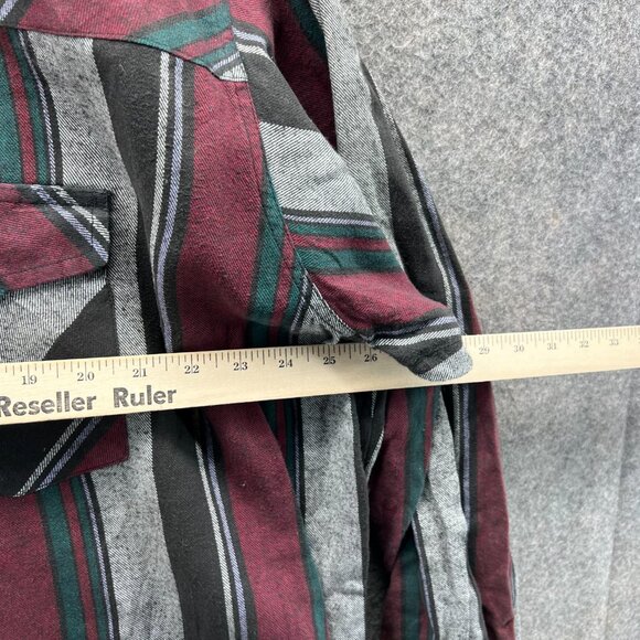 Wrangler Shirt Mens 2XL Red Stripes Pearl Snap Tall Western Brush Popper Cowboy - Picture 3 of 10